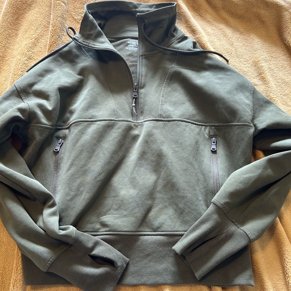 Old Navy Olive Green Women's Crop Quarter-Zip Pullover